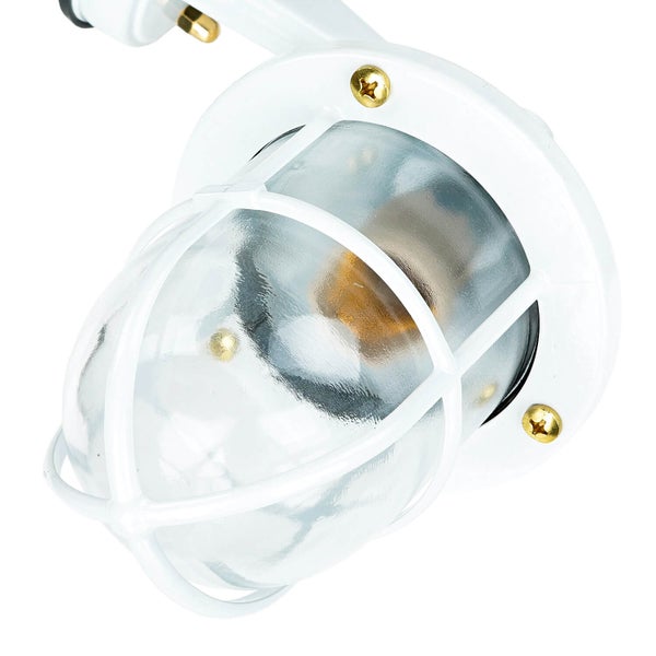 Weiße Außenleuchte mit transparentem, schützendem Glasgehäuse