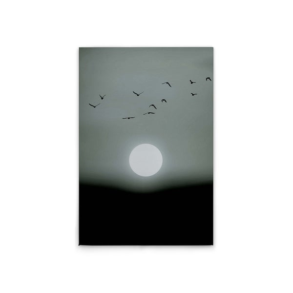 Gemälde mit Vögeln, Sonne und Horizont