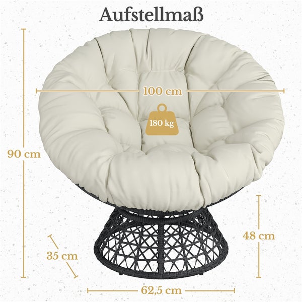 Yaheetech Papasansessel 360° Drehbar , Schwarz / Beige
