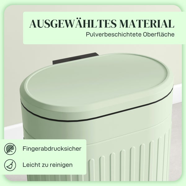 Mülleimer mit pulverbeschichteter Oberfläche, fingerabdrucksicher und leicht zu reinigen.