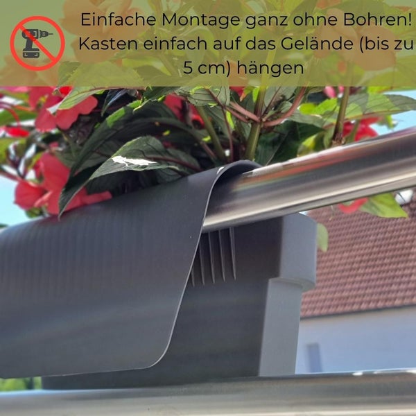 Geländertopf Balkon mit Wasserspeicher Blumentopf Zaun Blumenkasten Geländer Geländerkasten Balkontopf Balkonkasten Anthrazit