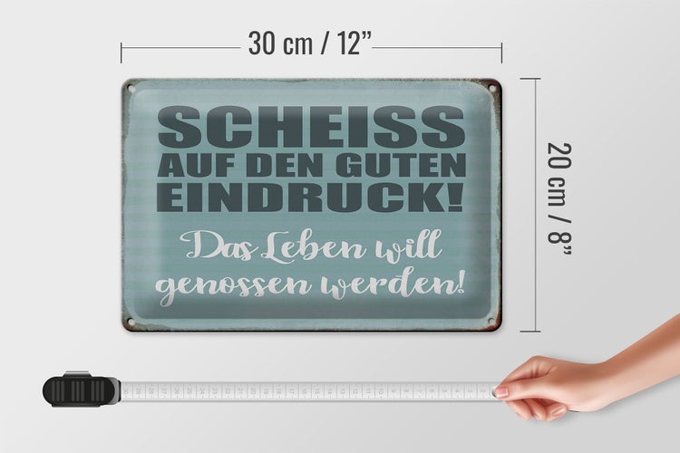 Blechschild Spruch 30x20cm Scheiss guten Eindruck Schild