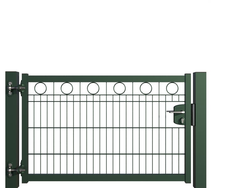 Gartentor aus Metall mit Schloss und runden Dekorationen