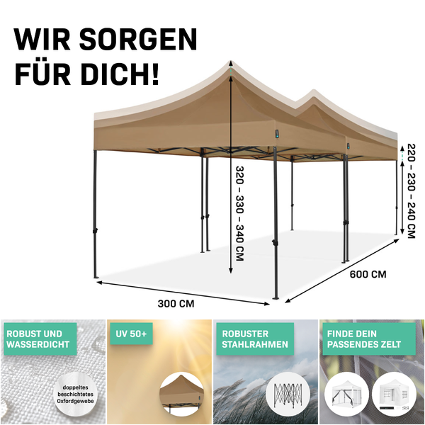 Abmessungen eines Faltpavillons mit robustem Stahlrahmen und wasserdichtem Oxfordgewebe