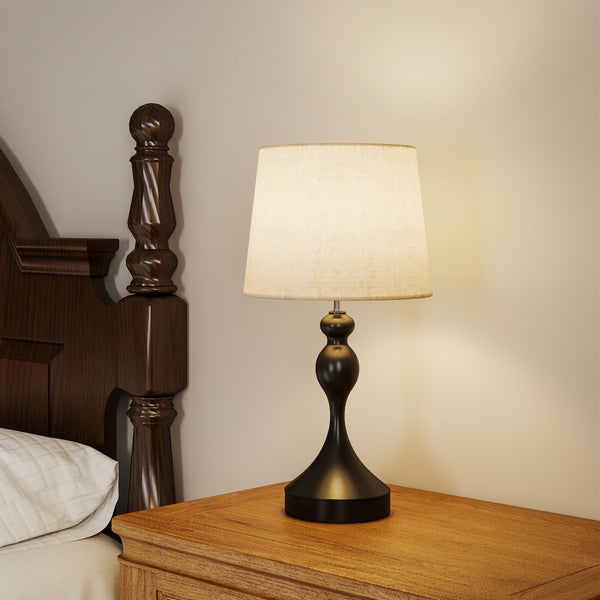 HOMCOM Tischlampe LED Tischleuchte mit 3 Farbtemperaturen, Nachttischlampe mit USB A+C Ladeanschlüssen, Leinenschirm, Schreibtischlampe Leselampe für Schlafzimmer Wohnzimmer Schwarz