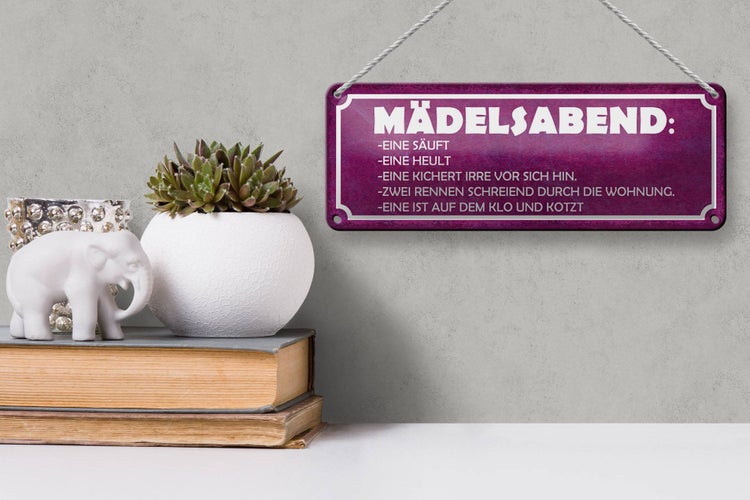 Blechschild Spruch 27x10cm Mädelsabend eine säuft heult Dekoration