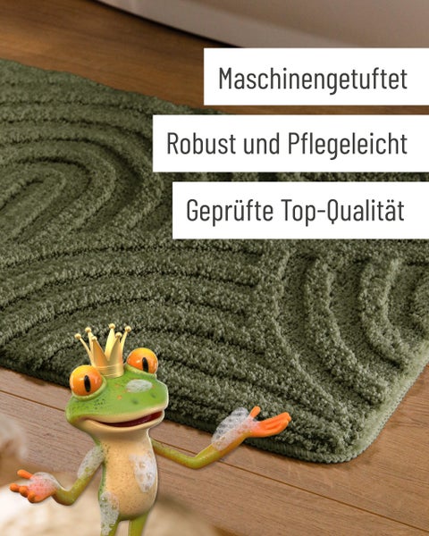 Grüne maschinengetuftete Badematte mit Wellenstruktur, robust und pflegeleicht, geprüfte Top-Qualität.