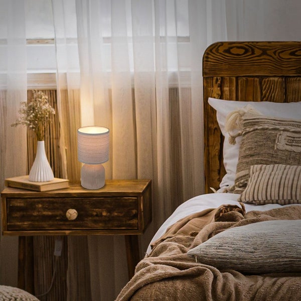 Tischlampe Tischleuchte Wohnzimmer Schlafzimmer Stoffschirm Keramikfuß