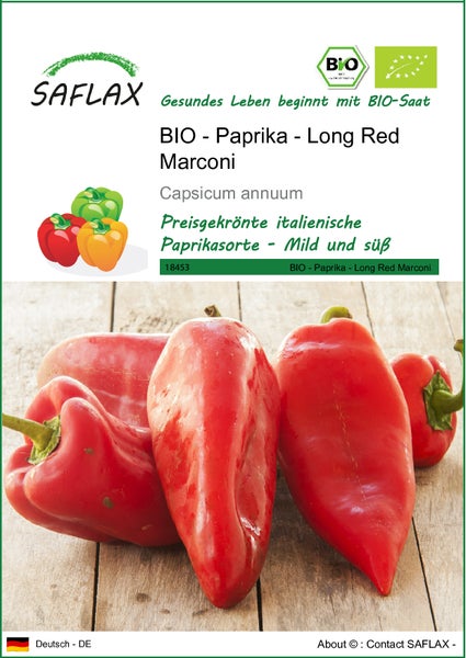 SAFLAX  - BIO - Paprika - Long Red Marconi - Capsicum annuum - 20 Samen