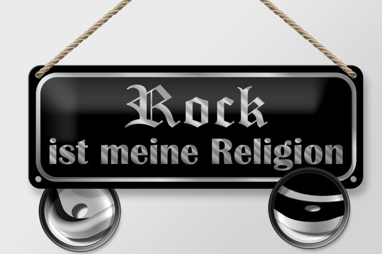 Blechschild Spruch 27x10cm Rock ist meine Religion Dekoration