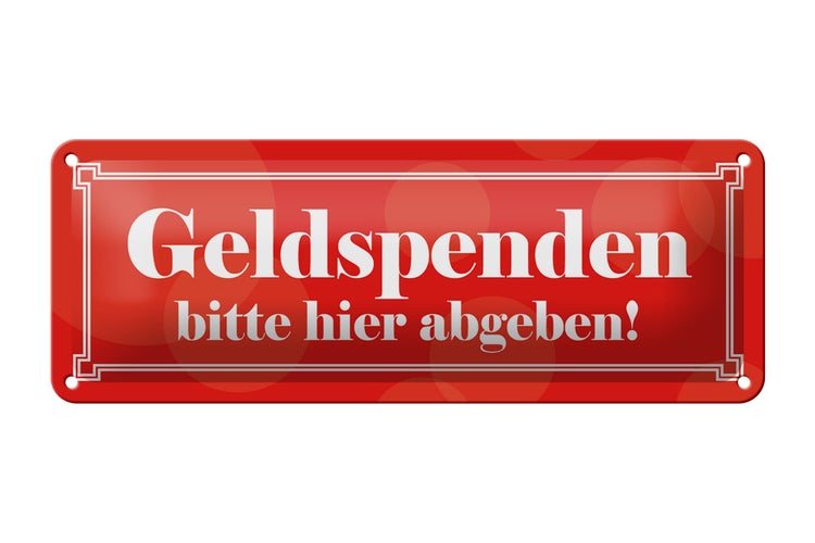 Blechschild Spruch 27x10cm Geldspenden bitte hier abgeben Dekoration