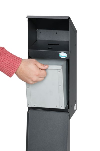 PROREGAL Großvolumiger E-Zigarettensammler Mit Schutzdach 3,7 Liter HxBxT 42,3 x 18 x 13 cm Verzinkter Stahl Grau