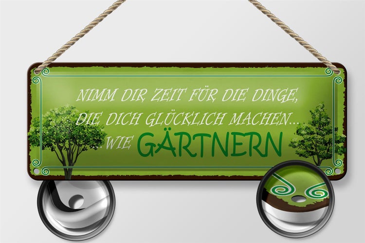 Blechschild Spruch 27x10cm Glück nimm dir Zeit für Gärtnern Dekoration