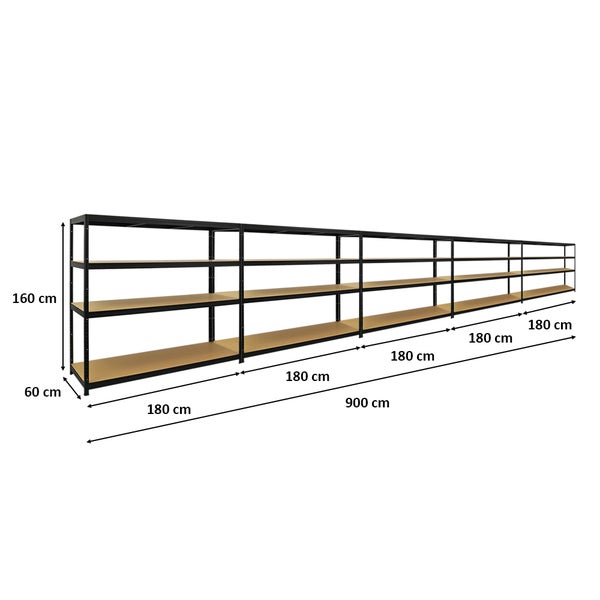 PROREGAL Mega Deal 5x Schwerlastregal Giant Elephant HxBxT 160 x 180 x 60cm Fachlast 200kg Schwarz