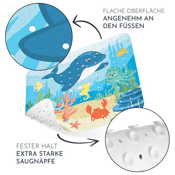 Homerella® Duschmatte rutschfest Kinder - 100% BPA frei Inkl. 2 Haken zum Aufhängen 53x53cm - Antirutschmatte Dusche Baby hautintensiv & schimmelresistent - Duscheinlage maschinenwaschbar