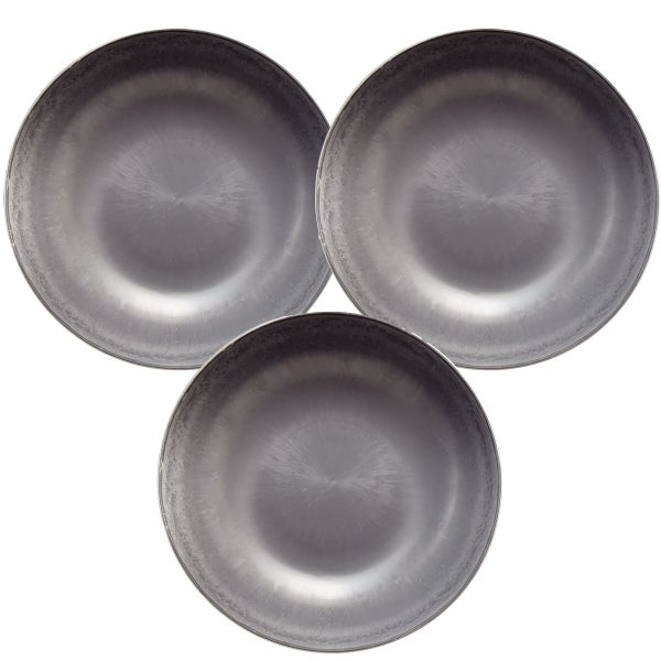 Runde flache Pflanzschale mit strukturierter Oberfläche in Steinoptik.