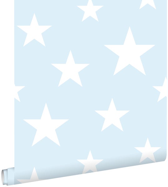 ESTAhome Tapete große und kleine Sterne Hellblau und Weiß - 53 cm x 10,05 m - 138932