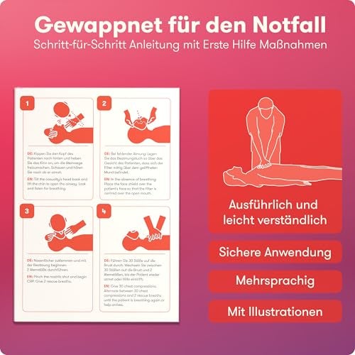 Beatmungstuch 12er Set - Beatmungsmaske Erste Hilfe - Praktischer Beatmungsbeutel am Schlüsselanhänger - Hygienischer Mund-zu-Mund Beatmung Schutz für Notfälle und Rettungseinsätze
