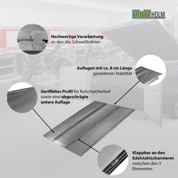 DREIBREIT by TRUTZHOLM 3-fach Auffahrrampe klappbar 175cm Tragkraft 1650kg Alu geriffelt Verladerampe