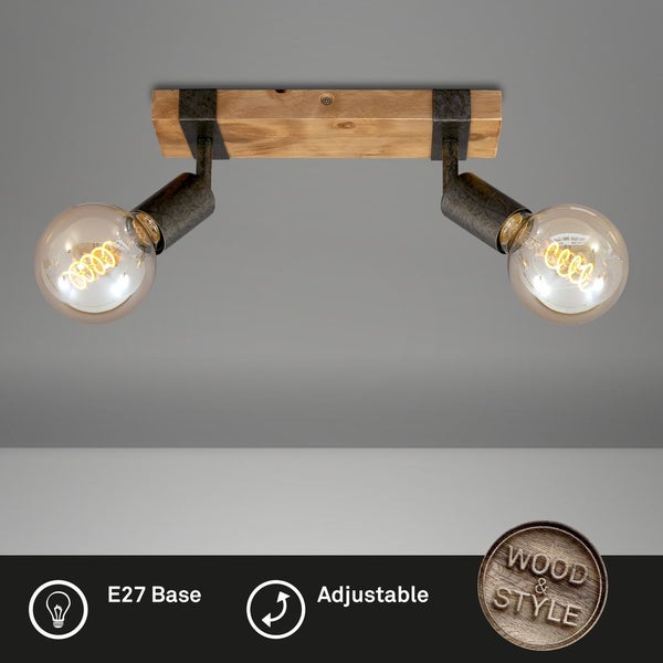 Spotleuchte Deckenlampe schwenkbar 2xE27 Metall-Holz Gunmetal 25W Briloner