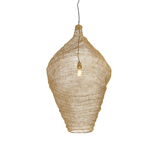 Hängelampe mit geflochtenem Lampenschirm