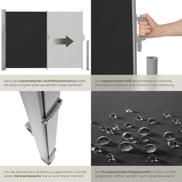 Seitenmarkise tectake  160 x 300 cm aus Aluminium schwarz