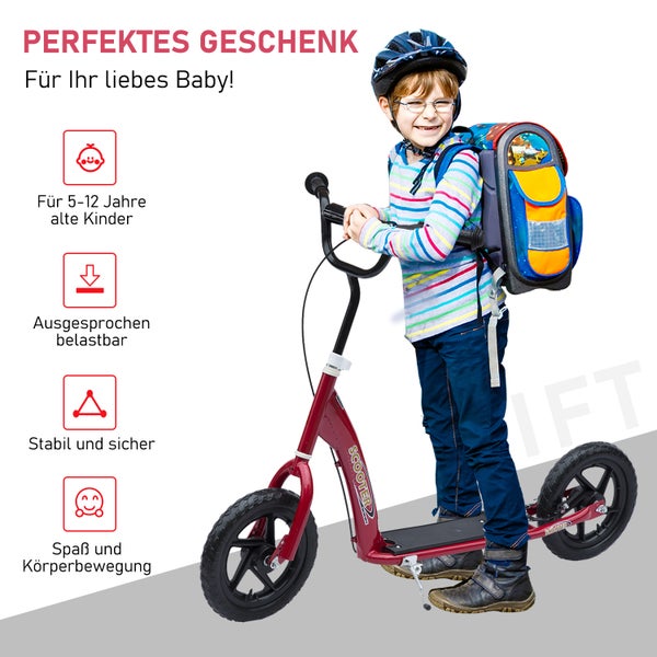 HOMCOM Kinderroller, L120 x B52 x H80-88 cm, Stahl, PVA, EVA, Rot