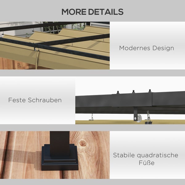 Pergola mit Stoffdach und Größenangaben