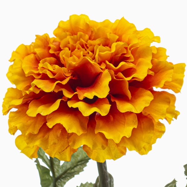 Künstliche Tagetes Studentenblume mit gewellten Blütenblättern und Stiel.