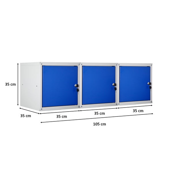 PROREGAL Mega Deal 3x Schließfachwürfel Cubic HxBxT 35 x 35 x 35 cm Grau-Blau