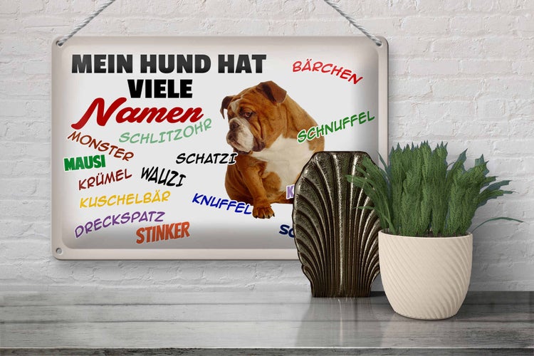 Blechschild Spruch 30x20cm mein Hund hat viele Namen