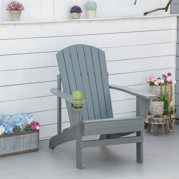 Outsunny Adirondack-Gartenstuhl mit Becherhalter Gartenliege Balkonstuhl Massivholz Dunkelgrau 97 x 72,5 x 93 cm