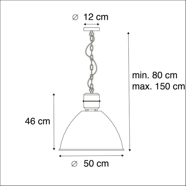 Technische Zeichnung einer Hängelampe mit den Maßen Durchmesser 50 Zentimeter und Höhe 46 Zentimeter