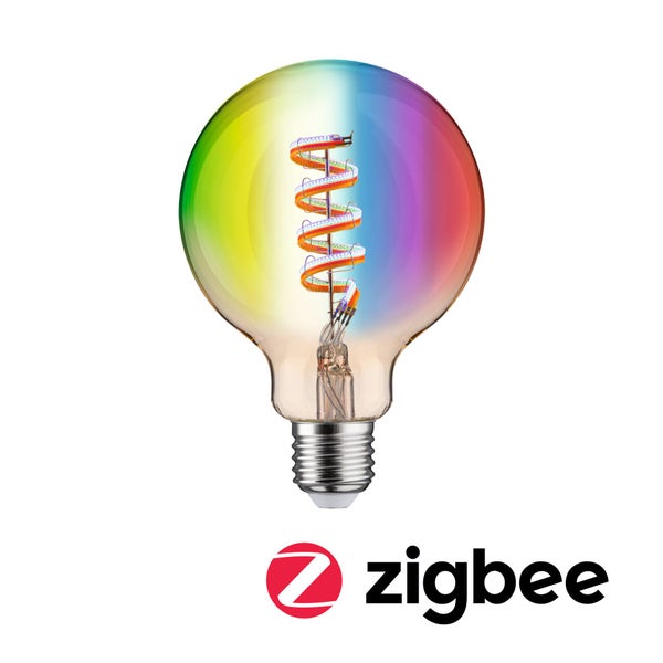 Filament 230V Smart Home Zigbee 3.0 LED Globe G95 E27 470lm 6,3W RGBW+ dimmbar Gold