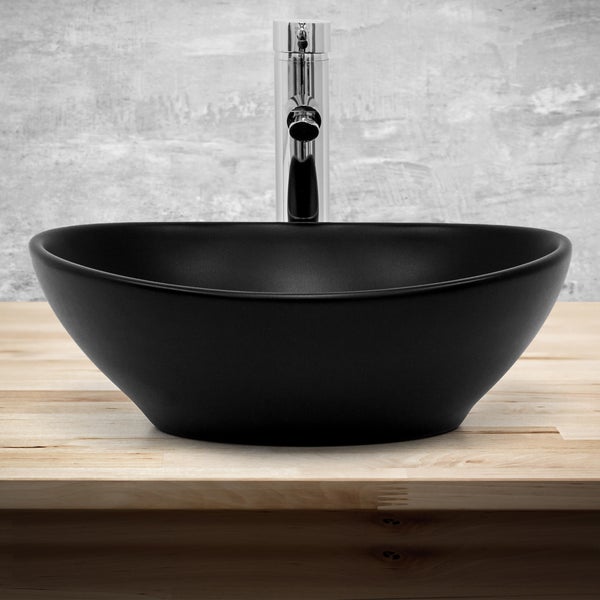 ML-Design Waschbecken aus Keramik in Schwarz Matt 41x33,5x14,5cm, Ovale Aufsatzwaschbecken, Moderne Waschtisch, Waschschale mit Abflussloch, Waschplatz Handwaschbecken, für das Badezimmer und Gäste-WC