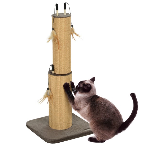 PawHut 2-in-1 Kratzstamm, 78cm Kratzsäule, Jute-Katzenkratzbaum mit Feder, Kratzbaum für Katzen, Katzen Kratzmöbel, Indoor, Braun