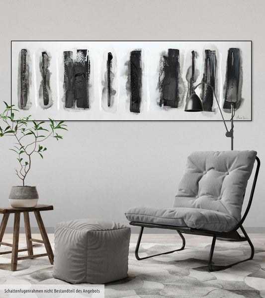 Handgemaltes Gemälde Acrylfarbe 150x50cm Schwarz-Weiß