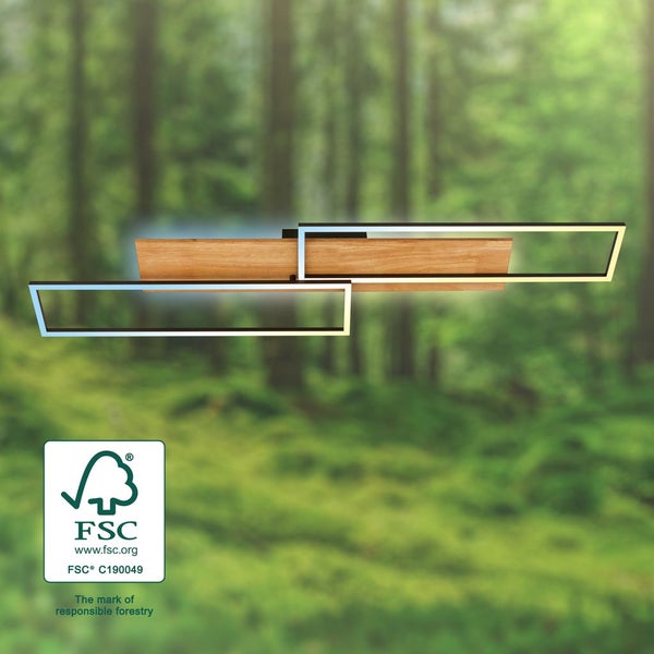 LED Deckenlampe Holz Deckenleuchte Wohnzimmer Dimmbar Fernbedienung Backlight