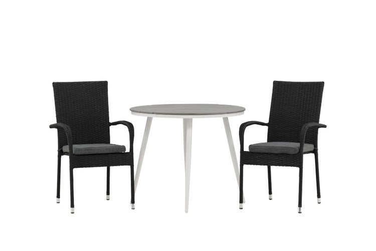 Break Gartenset Tisch 90x90cm, 2 Stühle Anna, grau,schwarz. 90 X 74 X 90 cm