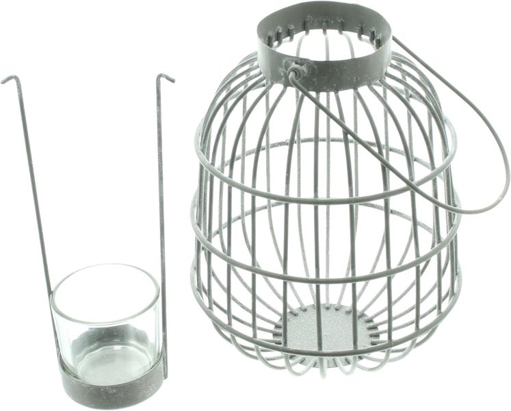 Dekoleidenschaft Windlicht Laterne aus Metall, grau, weiß gekalkt, Hängelaterne mit Windlichtglas, Gartenlaterne, Kerzenhalter, Gartendeko für Draußen