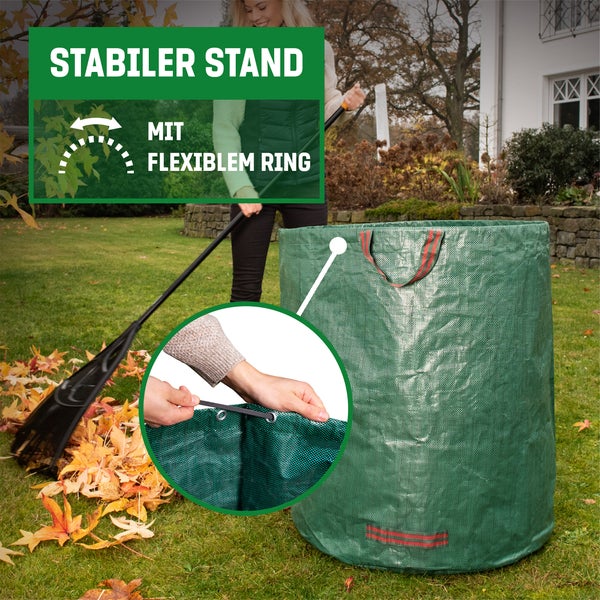 GardenGloss® 6X Gartenabfallsäcke mit Griffen - 272L Hohes Fassungsvermögen - UV-Stabil und Wasserabweisend - Wiederverwendbare und Stabile Gartensäcke