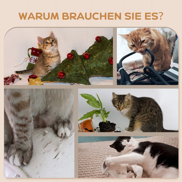 PawHut Katzen Kletterwand Set, 4-teilig Katzenmöbel Kletterwand Katzen mit Sitzplattform, Eckplattform, Spielball und Bogen-Kratzbrett, Katzen-Wandmöbel für Katzen bis 5 kg, Beige