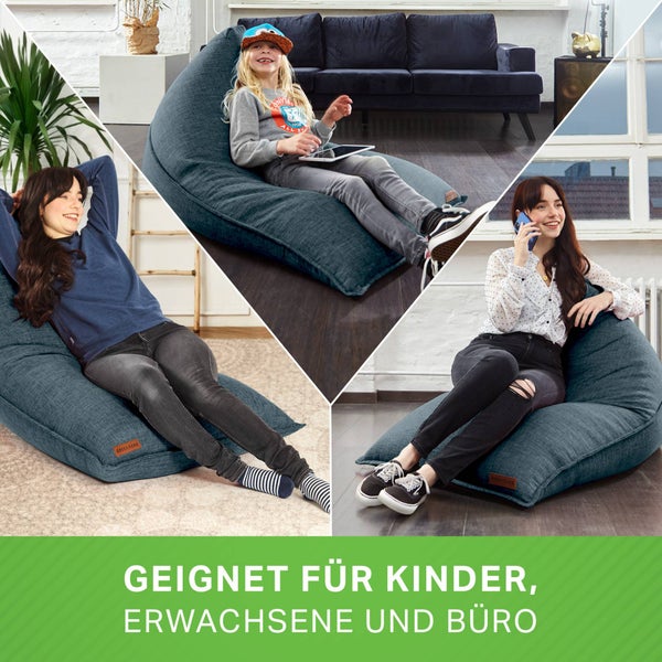Green Bean Sitzsack Triangle 150x100x100cm mit 220 Liter EPS-Perlen Füllung - Kuschelig Weich Waschbar - Drinnen Stoff Bodenkissen Liegekissen Sitzkissen - Blau