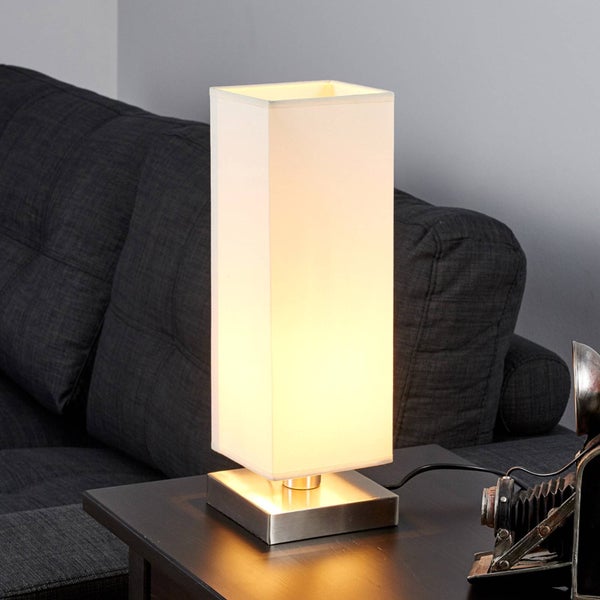 Lindby Tischlampe, Tischleuchte Stoffschirm weiß Nachttischlampe Stoffschirmlampe 1x E14 ohne Leuchtmittel Schlafzimmerlampe Nachttischleuchte