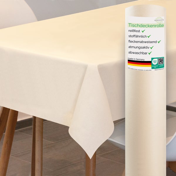 Sensalux Tischdeckenrolle 25m lang aus stoffähnlichem Vlies, 1,50 m x 25 m Creme