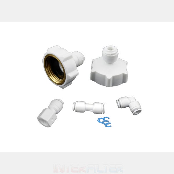 Set mit Wasserfilter Anschlussstücken inklusive Steckverbindungen und Sicherungsclips für die Installation von Wasseraufbereitungssystemen
