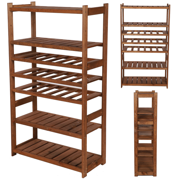 PROREGAL Weinregal SPREEWALD HxBxT 124x70x33cm 18 Flaschen auf 3 Ebenen + 4 Ablagen Massives Kiefernholz Braun geölt
