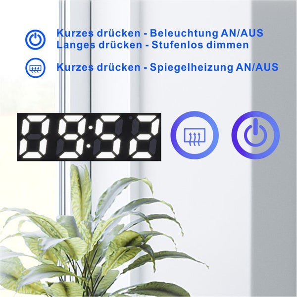 Bedienungsanleitung für Badspiegel mit Uhr, Lichtsteuerung und Spiegelheizung