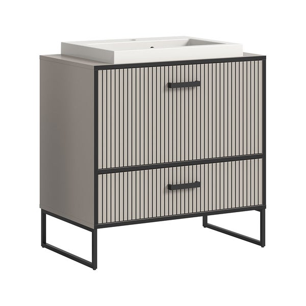 Bagno Waschbeckenunterschrank inkl. Waschbecken 1 Schublade 1 Klapptür hellgrau, cremefarben. 80 X 48 X 84 cm