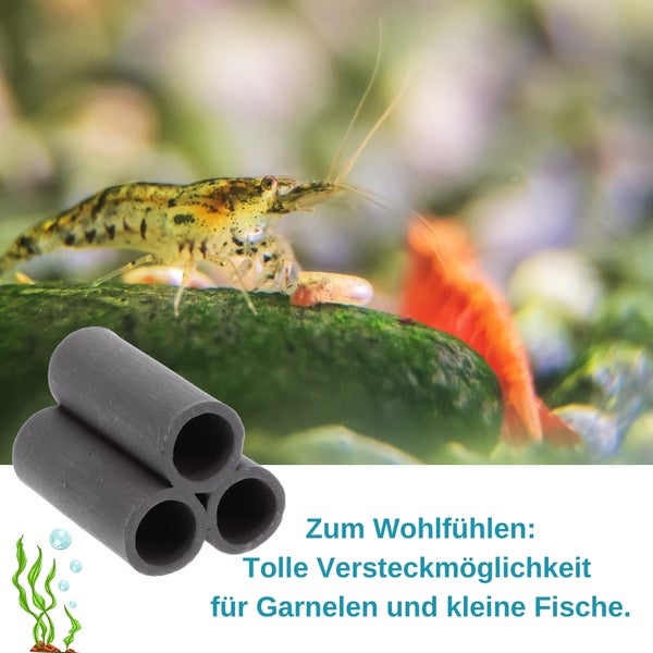 Aquariumdekoration mit Garnelenversteckröhren im Aquarium mit Garnelen